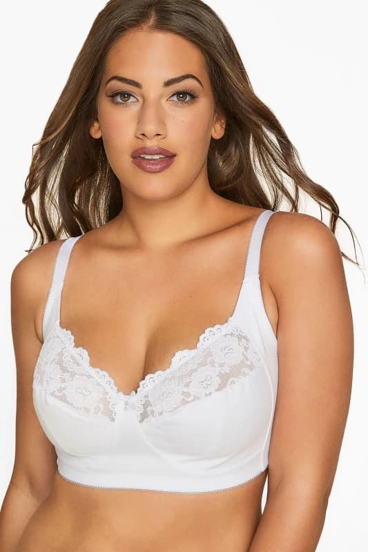 Yours Womens Non-Wired Cotton Bra With Lace Trim in White Size: 44DD White Female 44DD