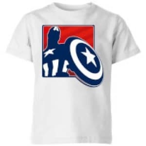 Avengers Assemble Captain America Outline Badge Kids T-Shirt - White - 11-12 Years