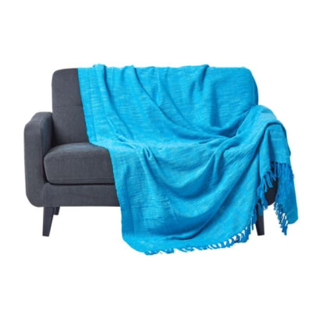 Homescapes Nirvana Slub Cotton Teal Throw, 150 X 200 Cm