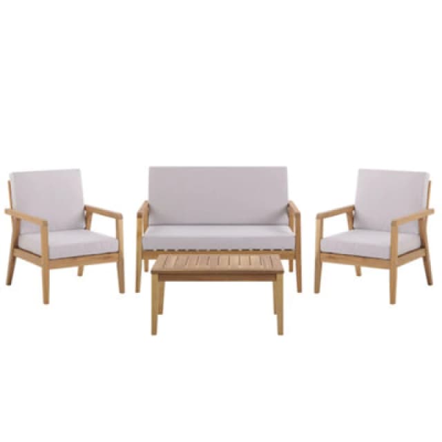 Beliani Garden Lounge Set With Table 4 Seater Pallano Acacia Wood Taupe