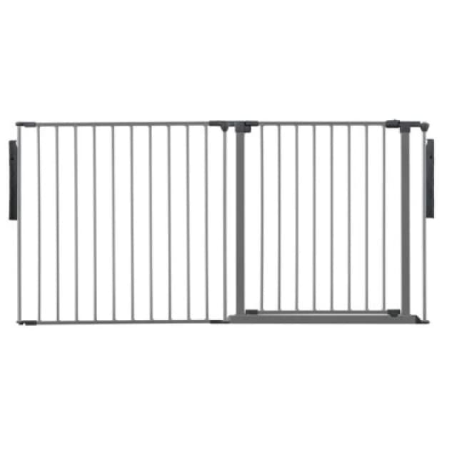 Safetots Premium Multi Panel Room Divider, Up To 154Cm Wide, Grey, 70Cm Tall, Flexible Barrier With Door For Baby And Toddler