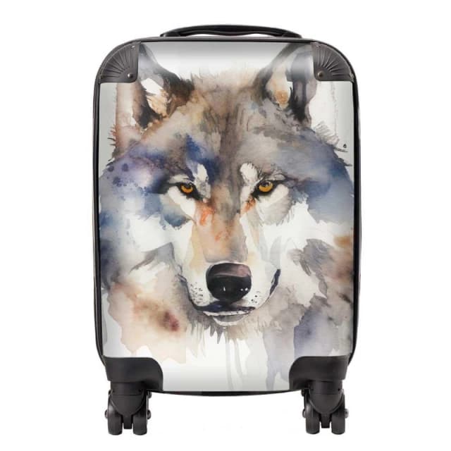 Warren Reed - Designer Wolf Watercolour Suitcase in Brown Size: Small Brown Unisex Small