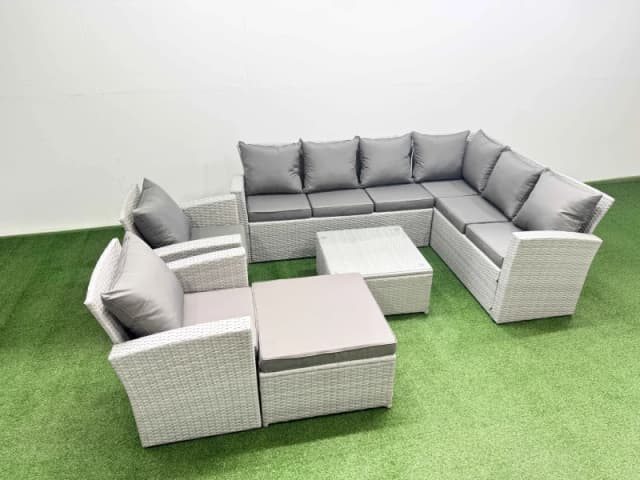 Fimous Rattan Garden Outdoor Furniture Set 9 Seater Rattan Garden Sofa Sets in Light Grey Light Grey Unisex