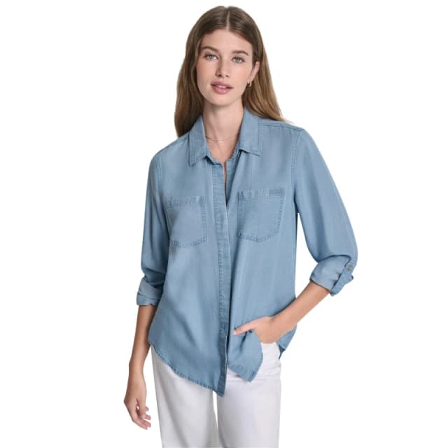 DKNY Denim Shirt Ld62 Chambray female 8 (XS)