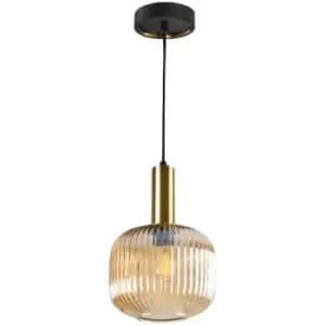 Schuller Norma Globe Pendant Ceiling Light Black, Brass, Amber Glass, E27