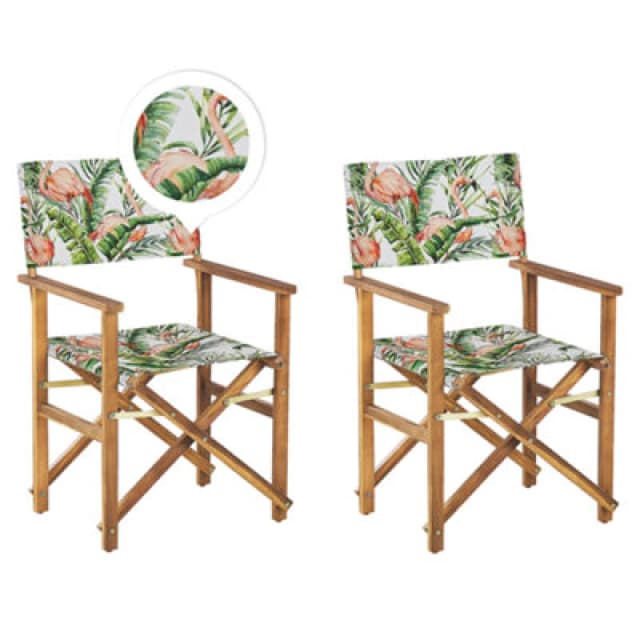 Beliani Set Of 2 Garden Chairs Cine Acacia Wood Pink