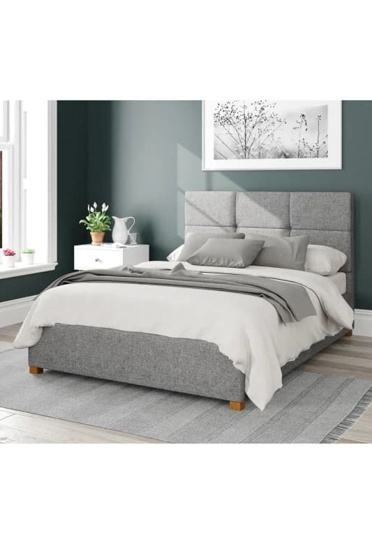 Aspire Aspire Caine Upholstered Ottoman Storage Bed, Saxon Twill Fabric in Grey Size: King Grey King Unisex 5057632163875