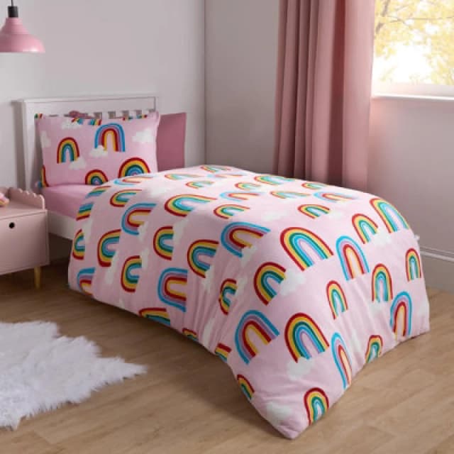 OHS OHS Rainbow Duvet Cover Set Warm Teddy Fleece Bedding Supersoft Quilt Thermal Warm in Pink Size: Single Pink Single Unisex 5027434190119