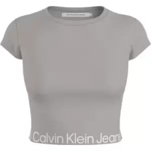 Calvin Klein Jeans Logo Tape Rib Short Sleeves - Grey