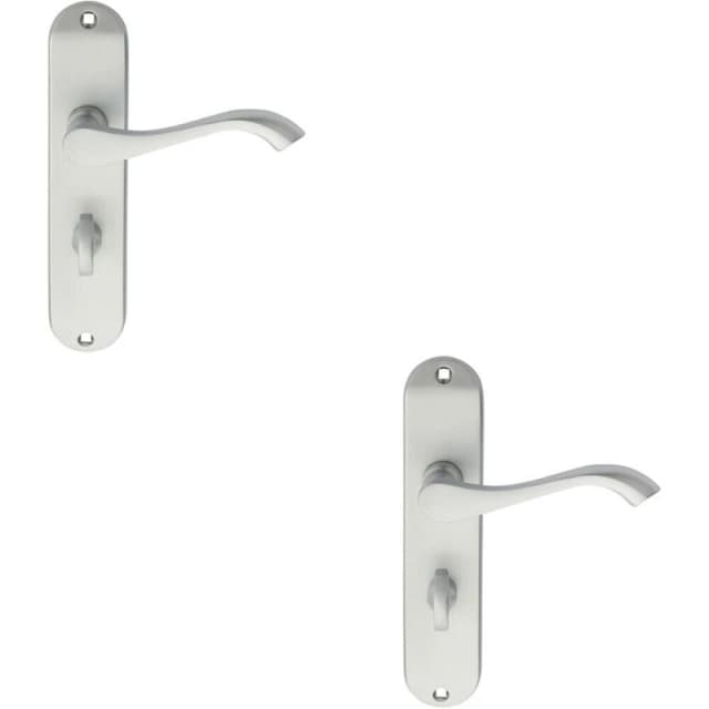 Loops 2x PAIR Curved Handle on Chamfered Bathroom Backplate 180 x 40mm Satin Chrome Multi