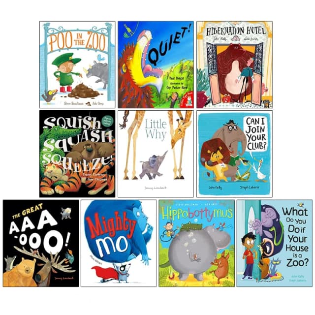 Zoo Series 10 Picture Flat Books Collection Set (Quiet, Little Why, Poo in the Zoo, Mighty Mo) Little Tiger Books