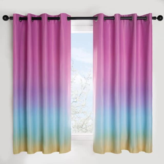 OHS OHS Ombre Eyelet Blackout Kids Curtains Pair of Ring Top Rainbow Ready Made Panels in Pink Size: 117cm width x 137cm drop Pink 117cm width x 137