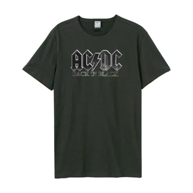 Amplified Amplified Men Back In Black AC DC T-Shirt in Charcoal Size: Small Charcoal S Male 5063470005284