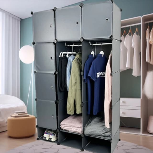 Gr8 Home 15 Cube Wardrobe Portable Interlocking Plastic Modular Closet Organiser Cabinet Grey unisex
