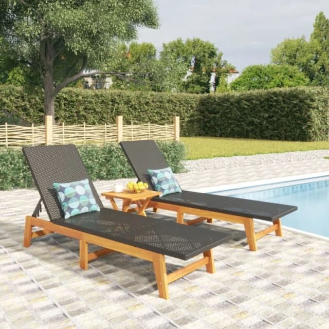 VIDAXL 3 Piece Garden Lounge Set Poly Rattan&Solid Wood Acacia Vidaxl 3154402