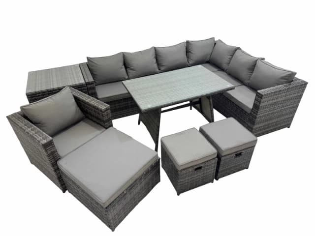 Fimous Patio Furniture Sets with Dining Table Side Table 3 Stools in Dark Grey Dark Grey Unisex