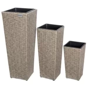 Poly Rattan Planter Set 3 Pcs Flower Outdoor Garden Patio Planters Square Tube Cream