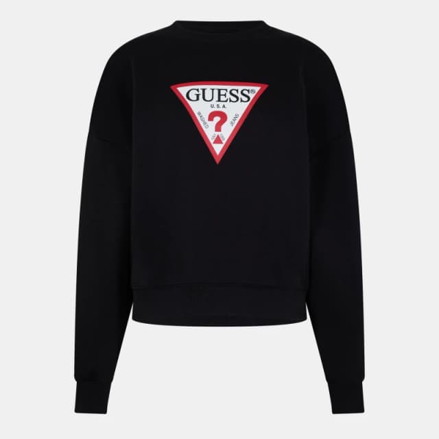 Guess Womens Triangle Icon Sweatshirt Jet Black female 8 (XS)