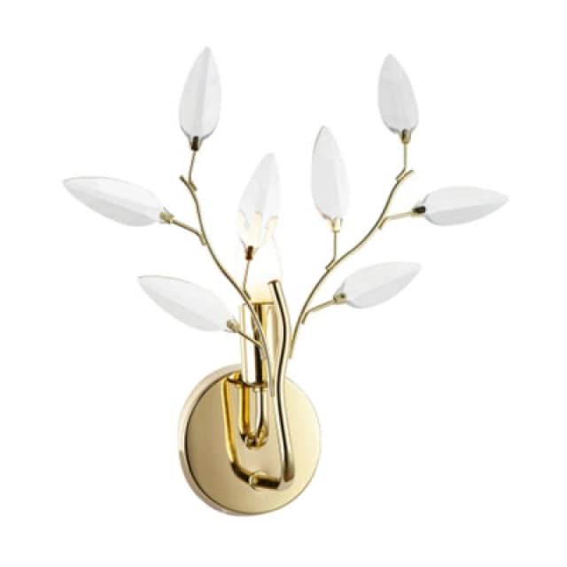 Happy Homewares Modern Birch Polished Brass Plated Wall Light Fixture With Clear Acrylic Leaves