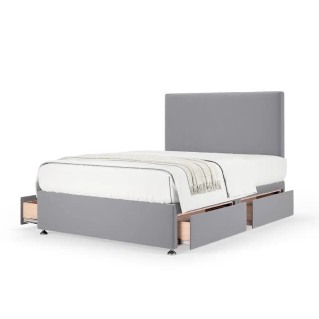 Bedmaster Bedmaster Plush Velvet 4 Drawer Divan Base And Plain Headboard in Silver Size: Super King Silver Super King Unisex 7867871226396