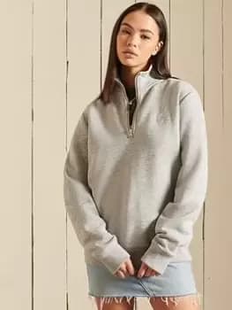 Superdry Loose Fit Vintage Logo Embroidered Zip Henley - Grey, Size L, Women