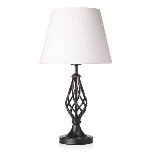 Happy Homewares Traditional Table Lamp with Barley Twist Base & Linen Shade in Black Unisex