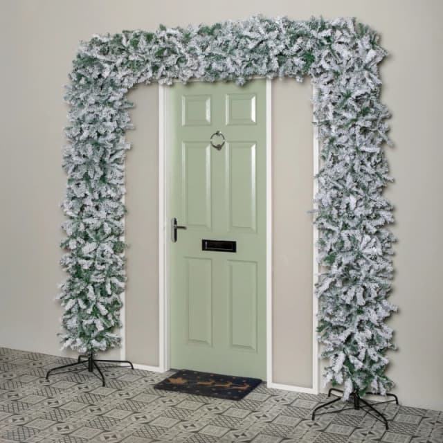 8ft (2.30m) Samuel Alexander Double Door Snow Flocked Christmas Tree Flat Top Arch with 2000 Tips