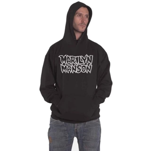 Marilyn Manson Mens Logo Pullover Hoodie in Black Size: Large Black Male L