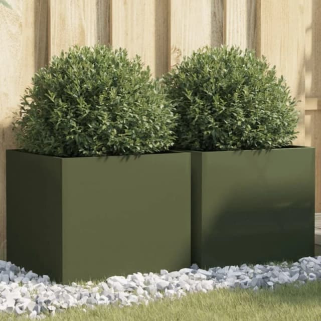 VIDAXL Planters 2 pcs Olive Green 42x40x39cm Steel Vidaxl 8721012364127