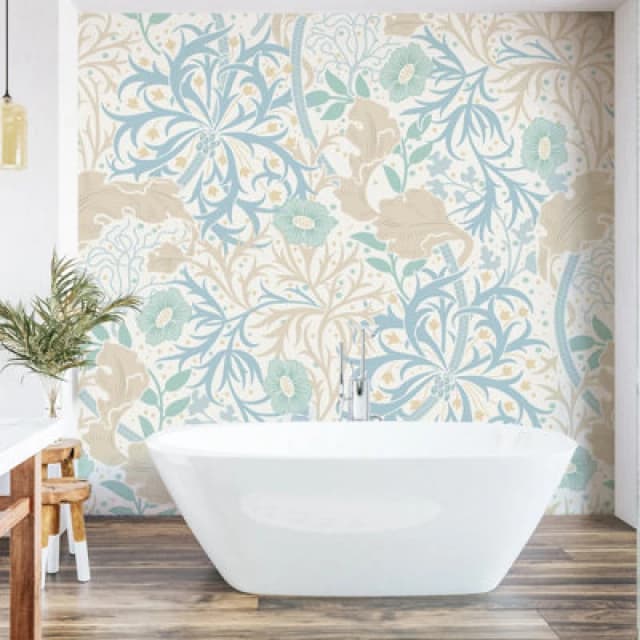 Origin Murals Trailing Seaweed Garden - Blue And Linen Matt Smooth Paste The Wall Mural 350Cm Wide X 280Cm High