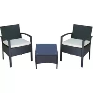 Outsunny - 3PC Garden Rattan Bistro Set Balcony Dining Table 2 Seater Chair Black