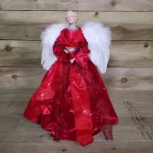 Premier Decorations Ltd - 45cm Premier Christmas Angel Tree Topper Decoration in Red and Silver