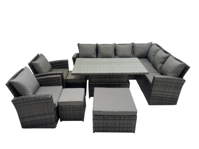 Fimous 11 Seat Rattan Garden Furniture Corner Sofa Set with 3 Footstools in Dark Grey Dark Grey Unisex