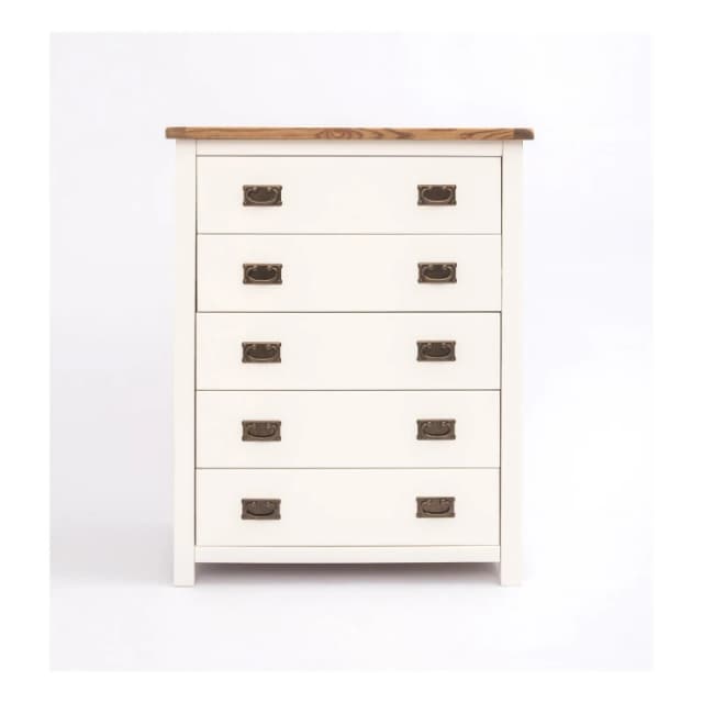 Cabinet Bits Lovere 5 Drawer Chest of Drawers Bras Drop Handle in Off-White Off-White Unisex