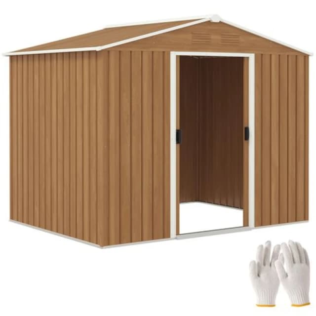 Outsunny 8 x 6ft Garden Storage Shed with Double Sliding Door Outdoor Dark Brown