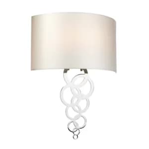 Curtis Large 2 Light Wall Light, Polished Chrome, Ivory Faux Silk Shade
