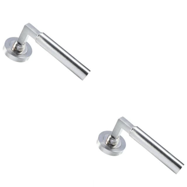 Loops 2x PAIR Straight Round Bar Handle on Round Rose Concealed Fix Satin Nickel Metallics