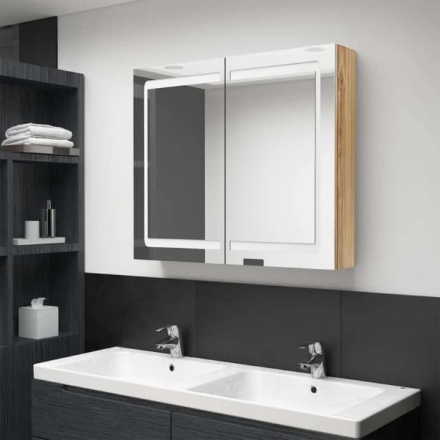 VIDAXL LED Bathroom Mirror Cabinet Oak 80x12x68cm Vidaxl 8720286332788