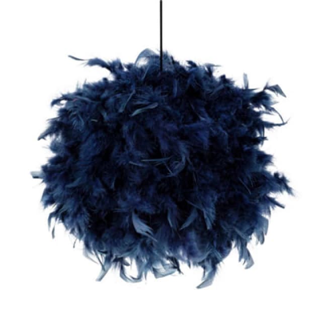 Happy Homewares Eye-Catching And Modern Small Navy Blue Feather Decorated Pendant Lighting Shade