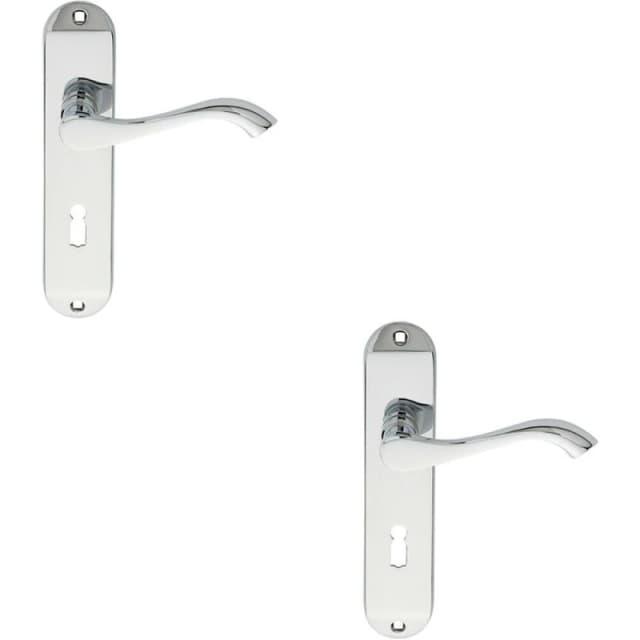 Loops 2x PAIR Curved Handle on Chamfered Lock Backplate 180 x 40mm Polished Chrome Multi