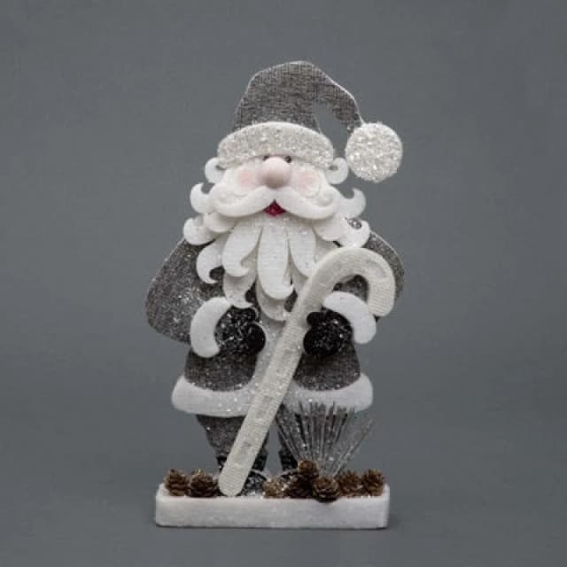 Shatchi 32Cm Grey Santa Christmas Tabletop Figures Glitter Foam Showpiece Decorations