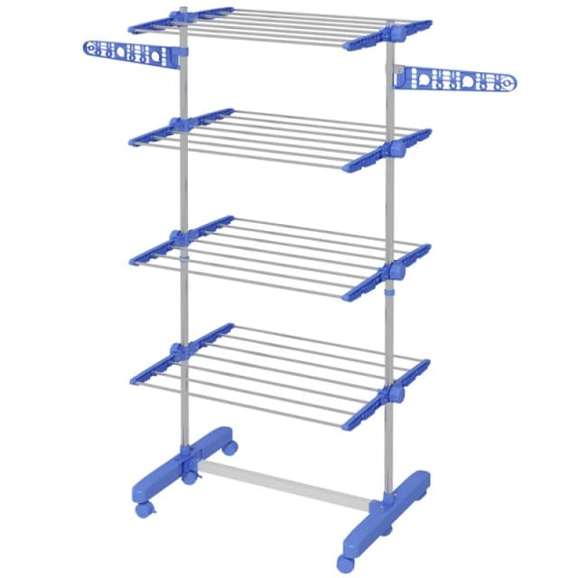 HOMCOM Large Clothes Airer Stainless Steel Clothes Drying Rack Blue 142L x 55W x 172Hcm - Homcom 5056725544294