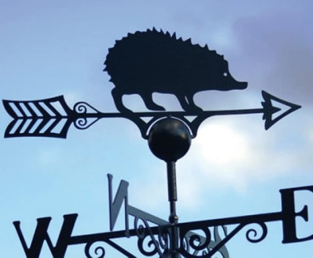 Poppy Forge Hedgehog Weathervane - Hand Made By Traditional Forge - Powder Coated Steel Wind Vane - Steel - W61 X H88cm - Black