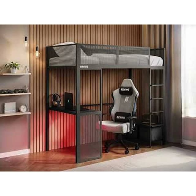 Recoil Glitch Metal Gaming High Sleeper with Desk Black Size: Single Black Unisex Single