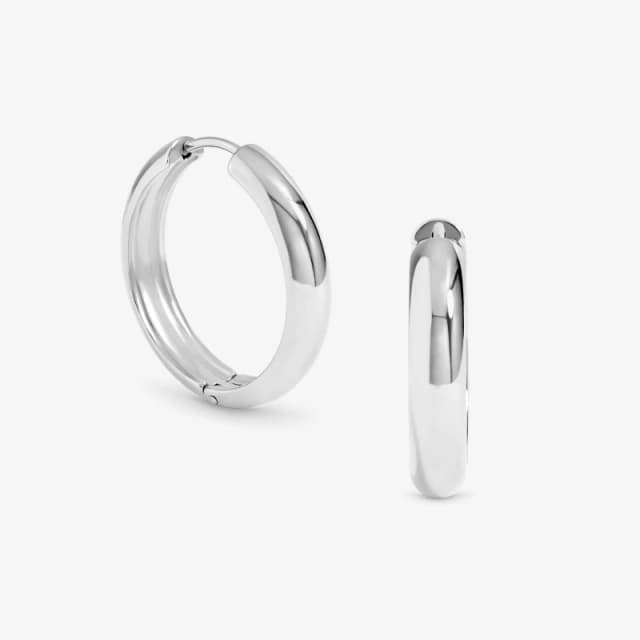 Jon Richard Womens Waterproof Platinum Plated Medium Flat Surface Hoop Earrings in Silver Silver Female One Size