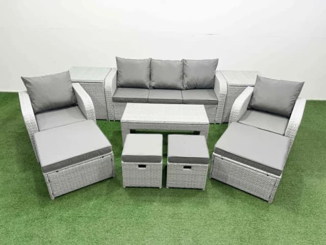 Fimous PE Wicker Rattan Furniture Sofa Sets Light Grey Mixed Light Grey Unisex