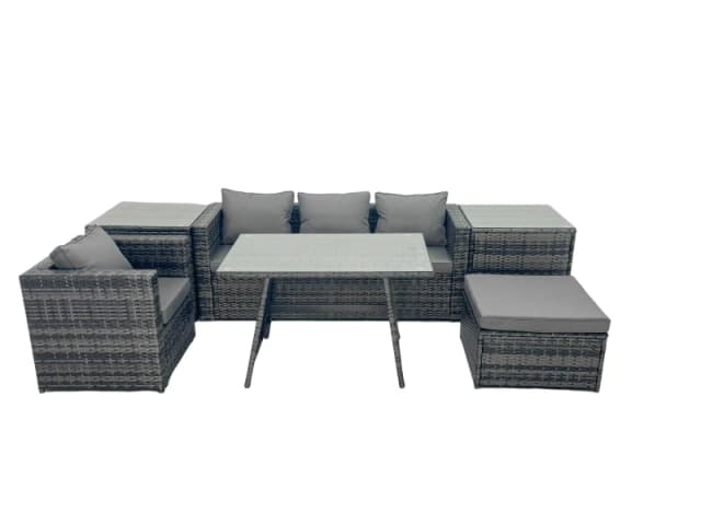 Fimous Outdoor Dining Table Sofa Set with 2 Side Tables Big Footstool in Dark Grey Dark Grey Unisex