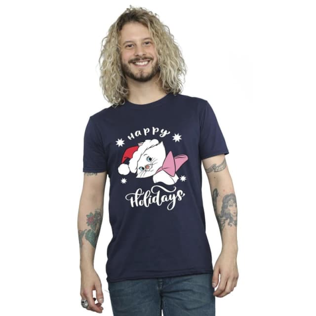 Disney Men The Aristocats Happy Holidays T-Shirt in Navy Size: Small Navy S Male 5063283830165