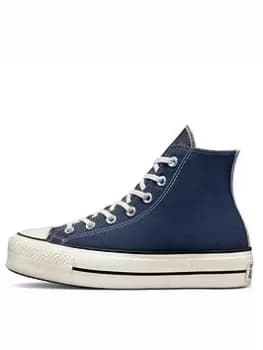 Converse Chuck Taylor All Star Lift Platform Denim Fashion Hi-Tops - Blue, Navy, Size 4, Women