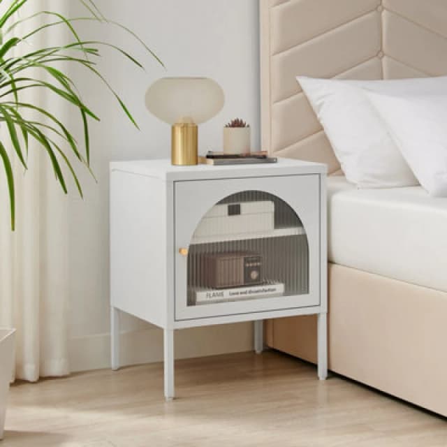 FurnitureboxUK FurnitureboxUK Urbi Metal Bedside Cabinet With Shelf in White White One Size Unisex 5056657188474